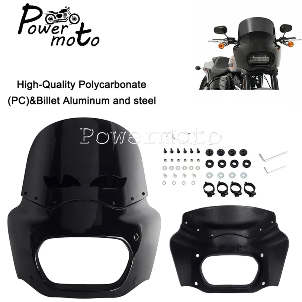 Morsetto Forcella Abs Moto Parabrezza Anteriore Policarbonato Autostrada E Kit Base Nera Per Harley Softail Fat Bob 114 Fxfbs 18-23