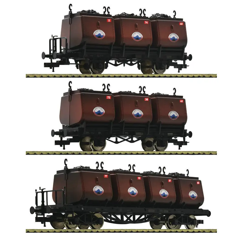 Ho 1/87 Modello Di Treno Fleischmann Germania Classico Camion Della Benna Della Miniera Di Carbone Di Seconda Generazione Fare Vecchio Con Il Set Di 3