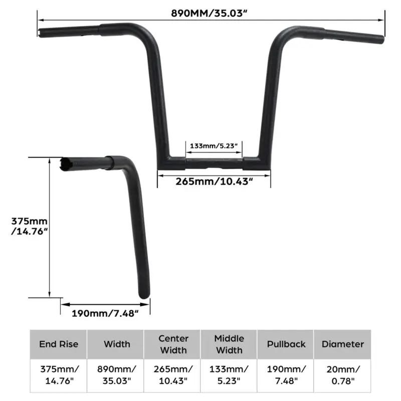 Manubrio Moto 14 "Rise Ape Hanger 1-1/2" Per Harley Flst Fxst Sportster Xl 1/4 883 Personalizzato