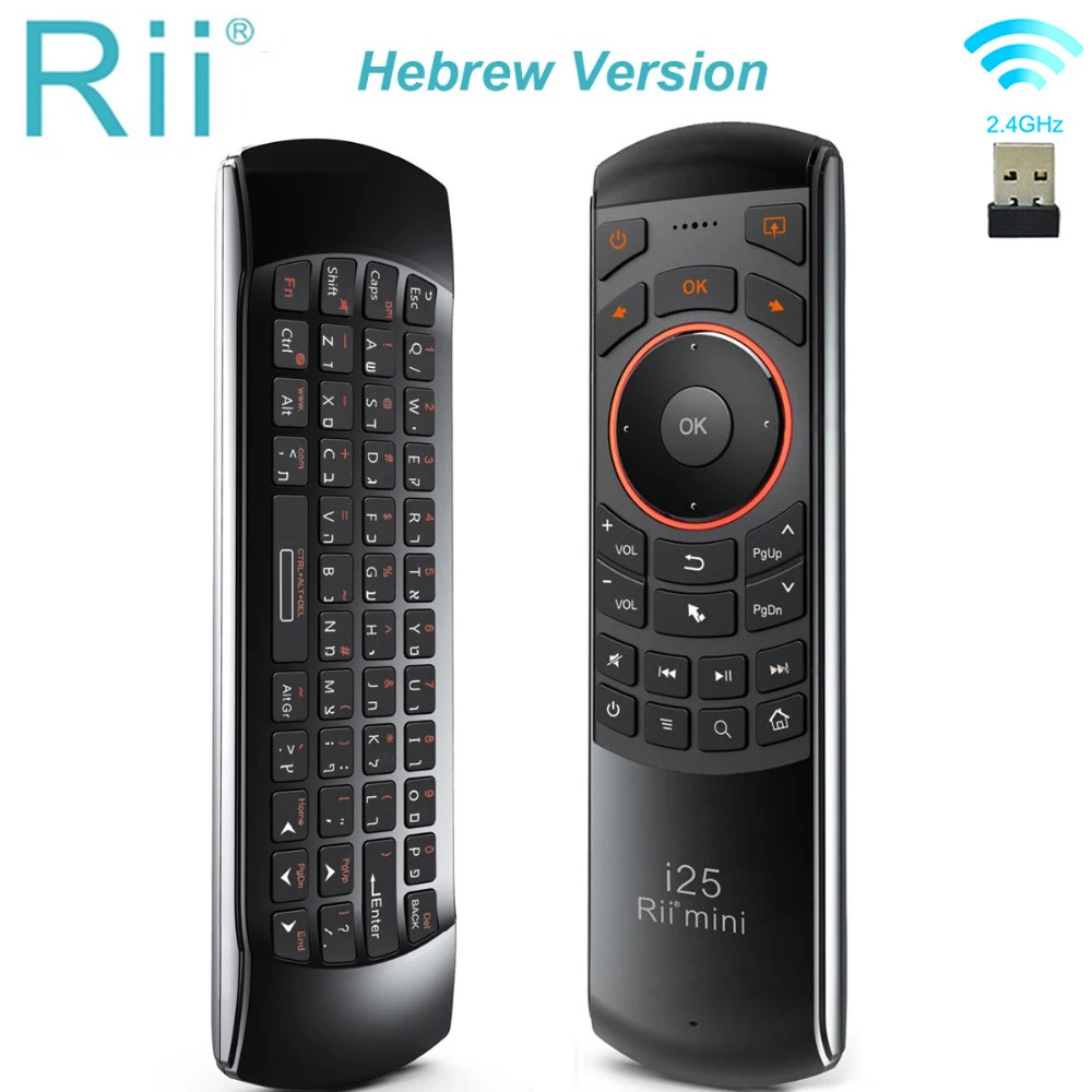 Originale Rii I25 2.4Ghz Ebraico Keyboard Air Mouse Telecomando Ir Extender Di Apprendimento Per Htpc Astuto Di Android Di Google Tv Box Iptv