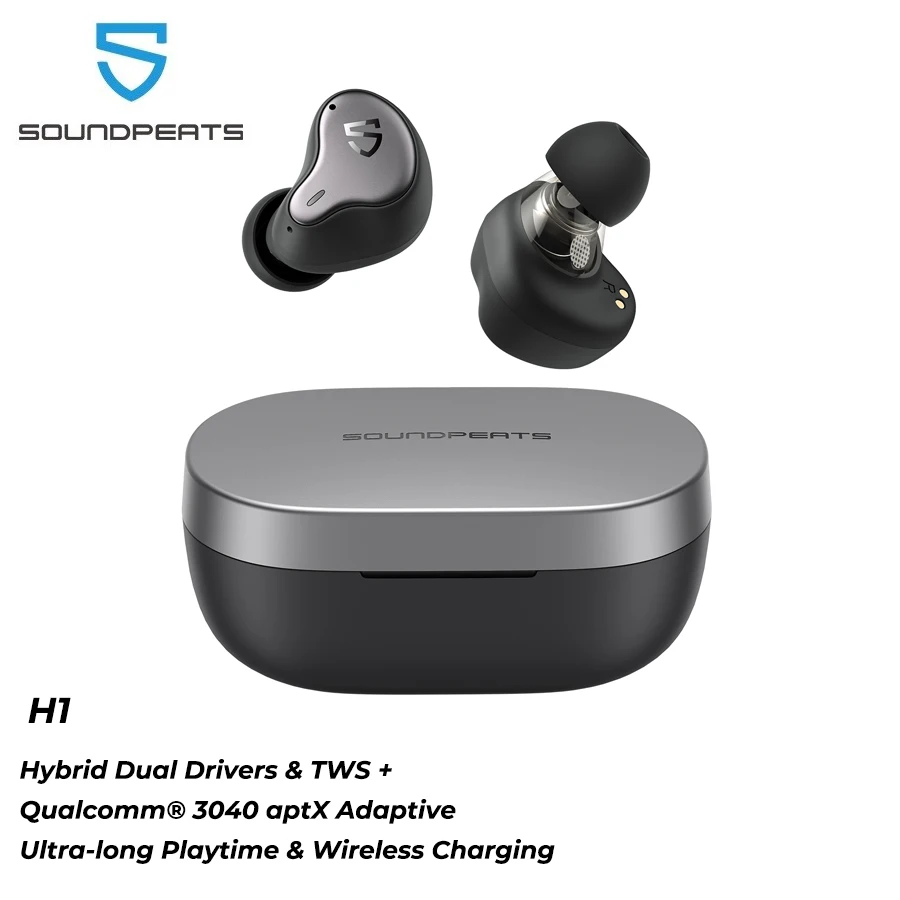 Soundpeats H1 Hybrid Dual-Driver Tws Auricolare Bluetooth 5.2 Apt-X Qcc3040 Hifi Sound Auricolari Di Ricarica Wireless 40Hrs Playtime