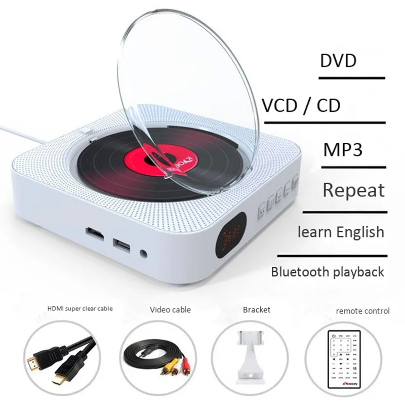 Montaggio A Parete Bluetooth Dvd Cd Vcd Player Altoparlante Wireless Stereo Display A Led Macchina A Disco Aux Usb Fm Radio Audio Desktop Portatile