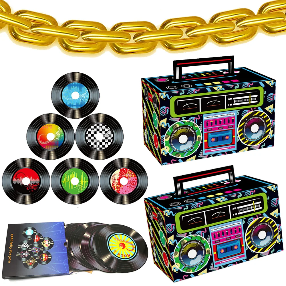 80S Bomboniera Radio Regalo Scatole Di Carta Retro Hip Hop Party Prop Decor Back To The 80S Party Cd Wall Stickers Decorazioni Palloncino
