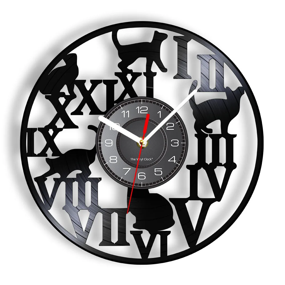 Cats Vinyl Record Time Clock Led Light Wall Decor Regalo Vintage Creativo Appeso Art Watch Orologi Cd Neri Movimento Al Quarzo Silenzioso