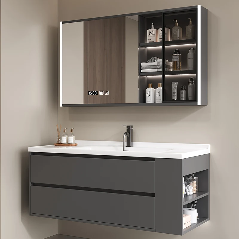 Semplice Mobile Da Bagno In Vetro Di Legno Shelfs Display Vanity Unit Mobiletto Del Bagno Mensola A Muro Badezimmer Schrank Mobili Per La Casa Dq