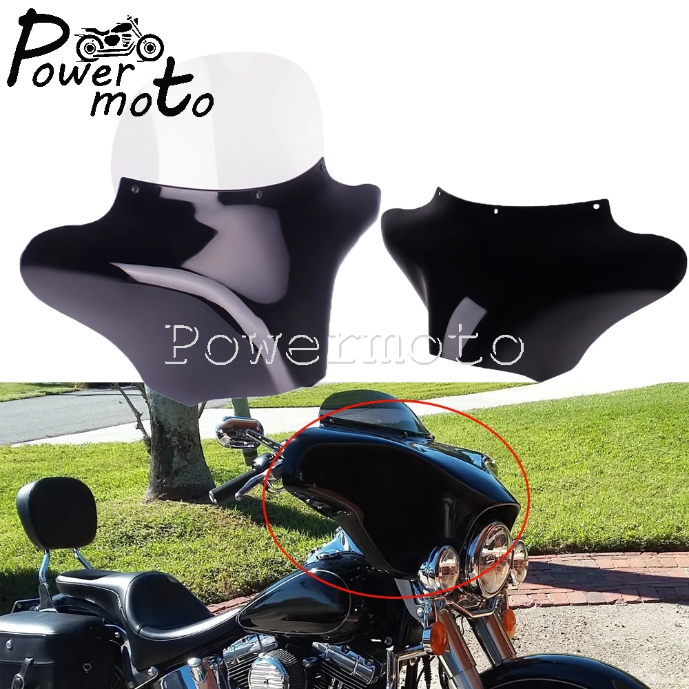 Moto Nero Anteriore Esterno Batwing Faro Carenatura Per Harley Road King Softail Flstf Flst Chopper Cruiser Yamaha Dragstar V-Star