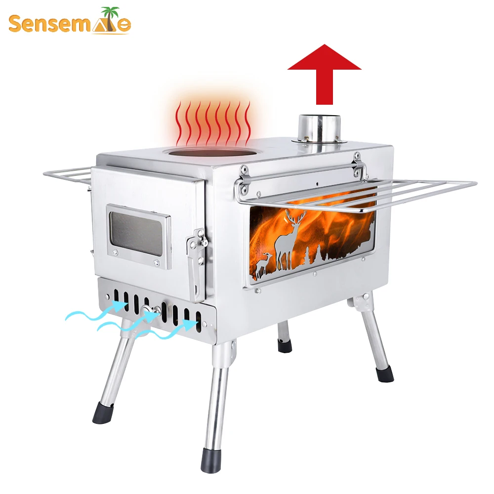 Stufa A Legna Da Ardere A Pellet Da Campeggio Senza Fumo, Stufa A Legna Da Campeggio Stufa A Legna Per Barbecue Portatile 3 Finestre