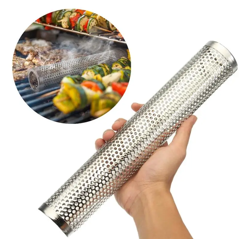 15/30Cm Quadrato Rotondo Bbq Grill Hot Cold Smoking Mesh Tube Smoke Generator Affumicatore A Pellet Inossidabile