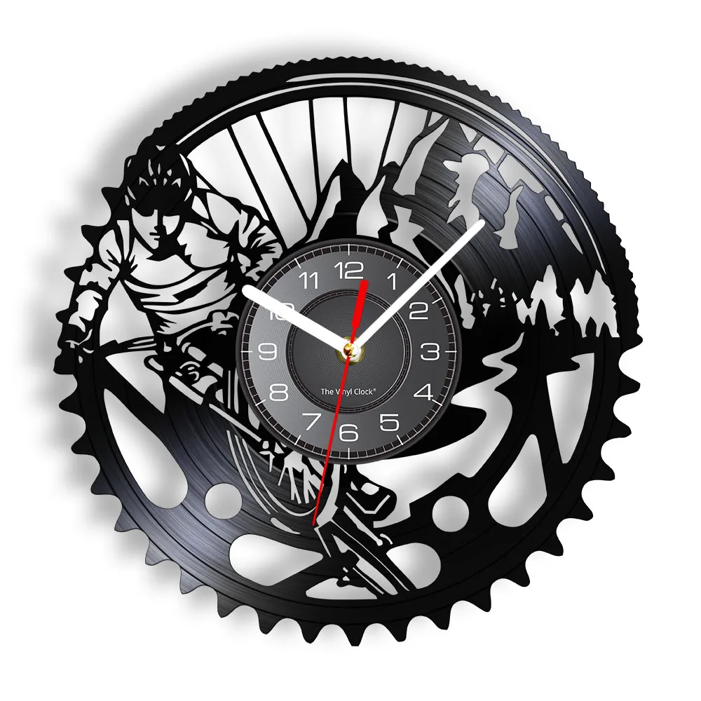Mountain Bike Vinyl Record Wall Clock Extreme Cycling Silent Clock Biking Art Mtb Bicycle Vintage Album Longplay Man Cave Watch