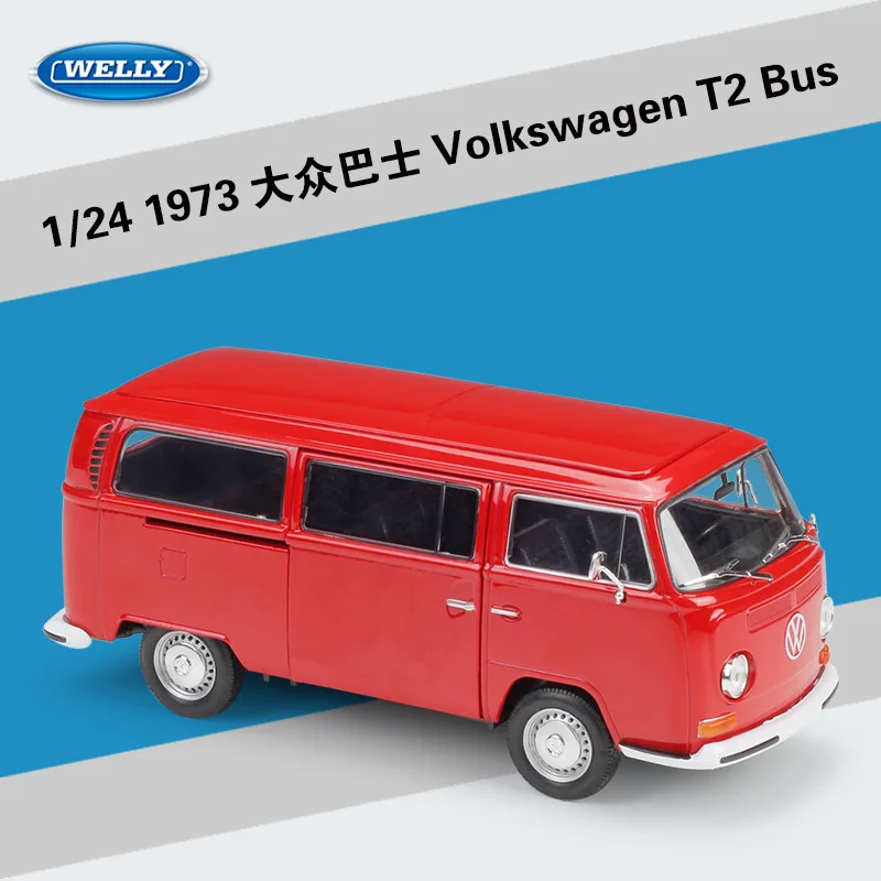 Welly 1:24 1973 Volkswagen T2 Bus Scale Diecast Modello In Lega Di Auto Giocattolo Per Van Retro Print Lega Vw Bus Eccellente Con B575