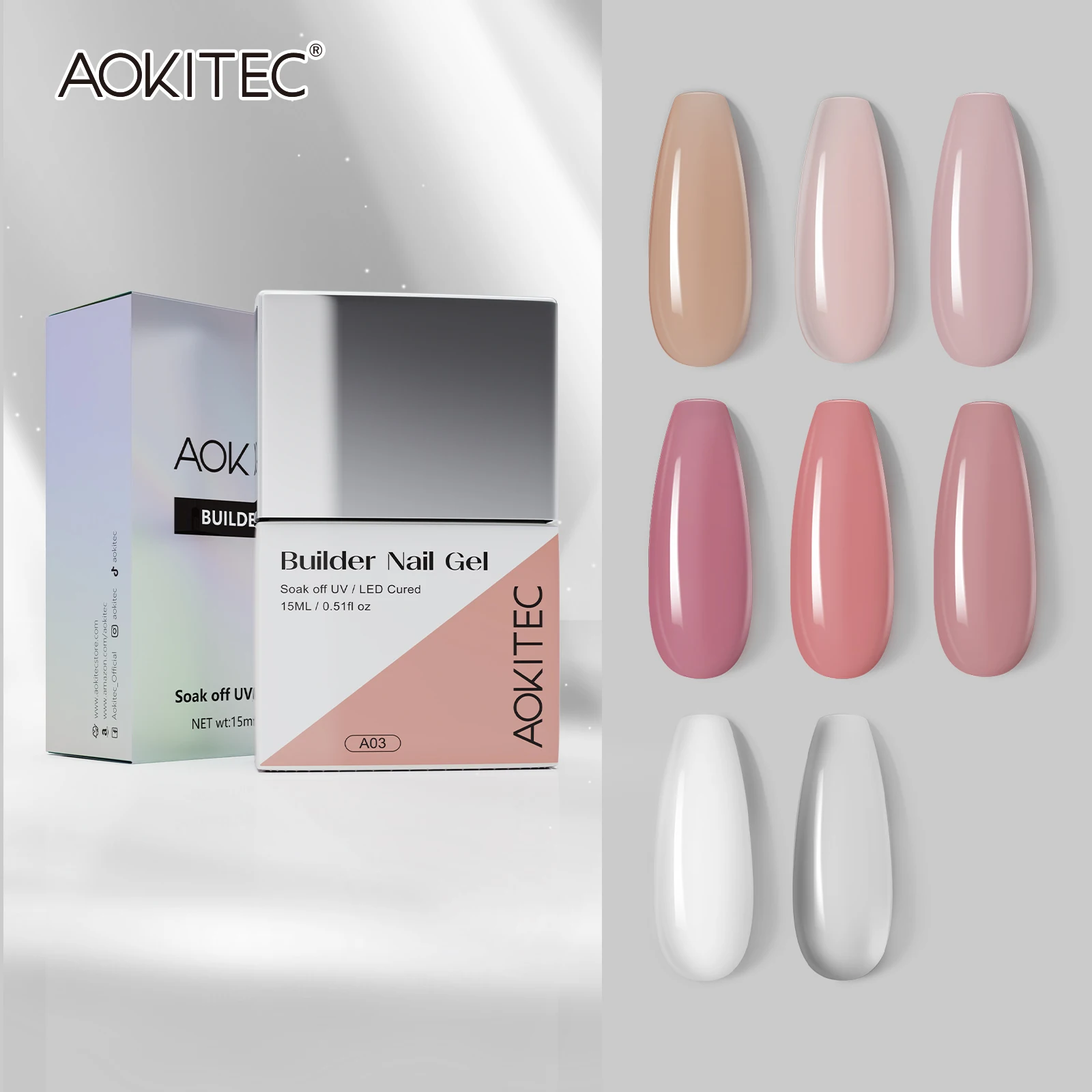Aokitec 15Ml Builder Nail Gel Set 2/3/8Pcs Biab Builder Gel Polish Apex & C-Curve Nail Structures Extensions Gel Rinforzato Nail