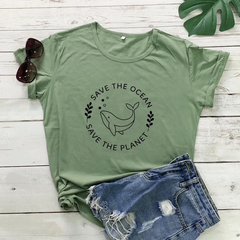 Save The Ocean Save The Planet T-Shirt Cute Women Ethic Veganism Tshirt Estetica Summer Graphic Earth Day Top Tee Shirt