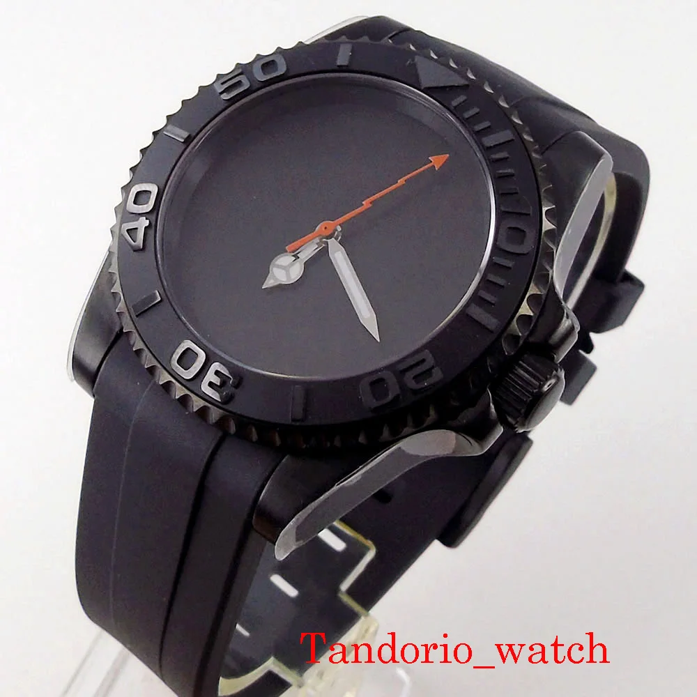 40Mm Sterile Black Pvd Men Watch Sapphire Crystal Ceramic Bezel Orange Flash Hands Nh35A Miyota 8215 Pt5000 Movement