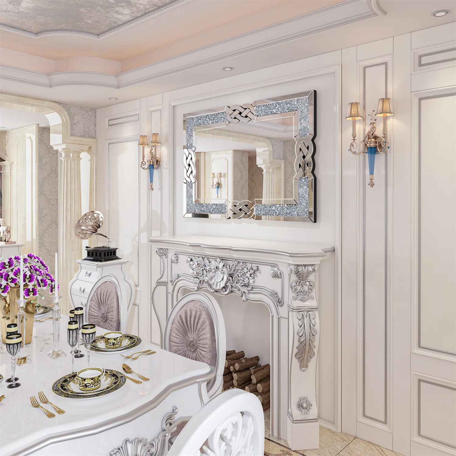 Grandi Specchi Di Cristallo Per La Decorazione Della Parete Crush Diamond Wall Mirror Rettangolo Silver Sparkly Hanging Specchio A Parete