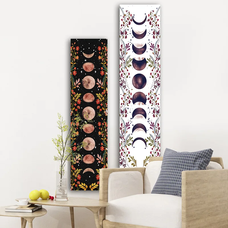 Luna Botanical Flower Tapestry Moon Phase Wall Hanging Black Star Flower Tappeti Bohemian Psichedelic Home Dormitorio Decor