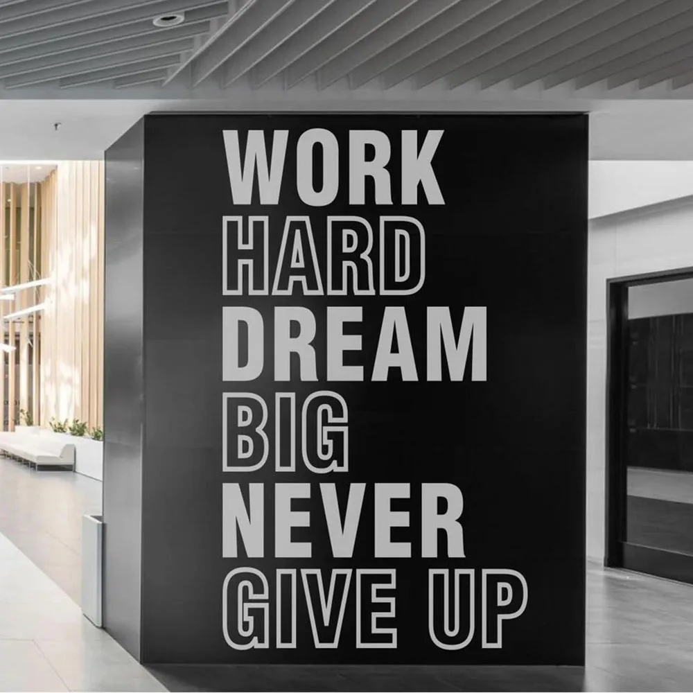 Work Hard Dream Big Never Give Up Office Wall Sticker Classroom Inspire Citazione Motivazionale Success Team Wall Decal Vinyl Decor