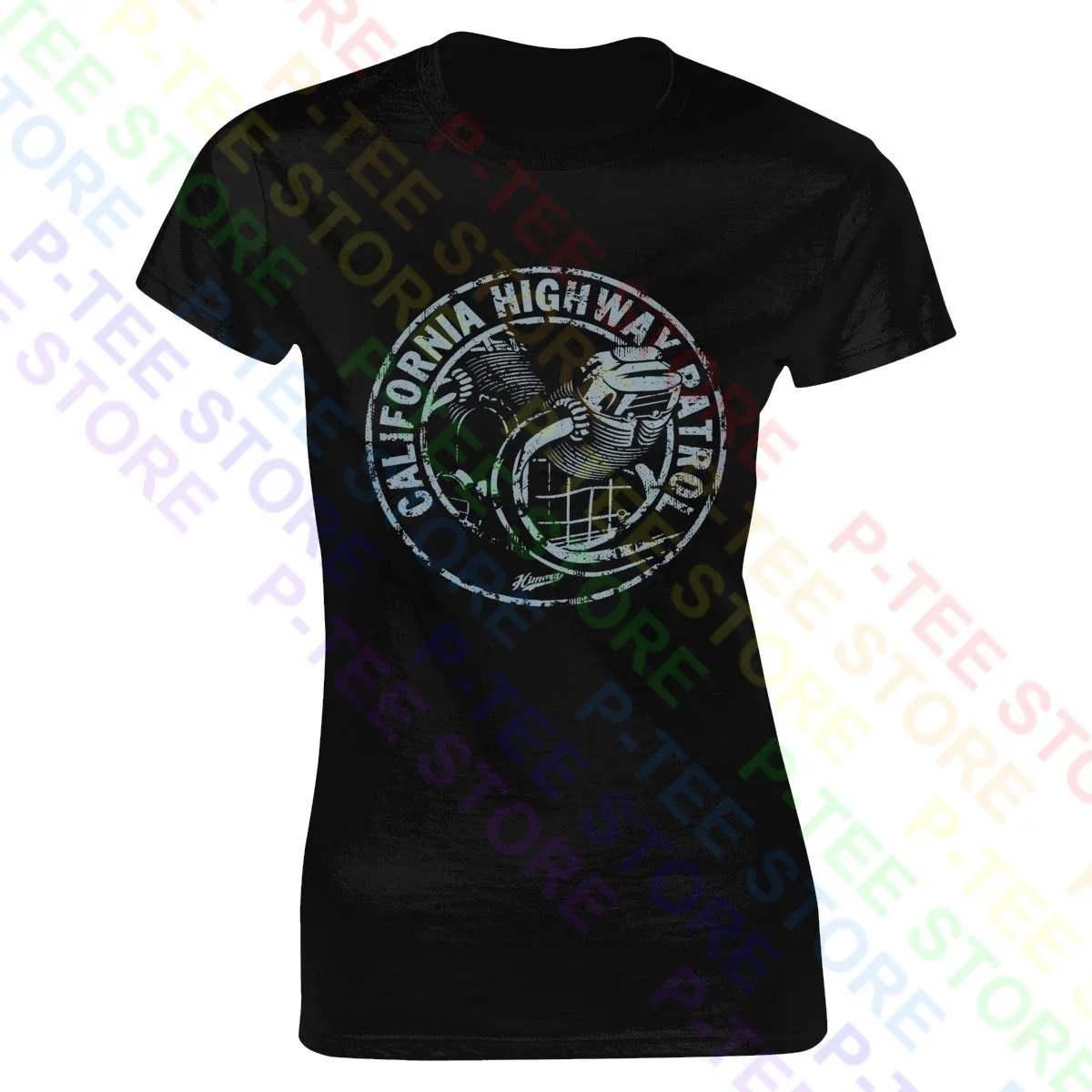 California Highway Patrol Schwarz Moto Guzzi Motorrad Donna T-Shirt Lady Shirt Gift Funny Female Tee