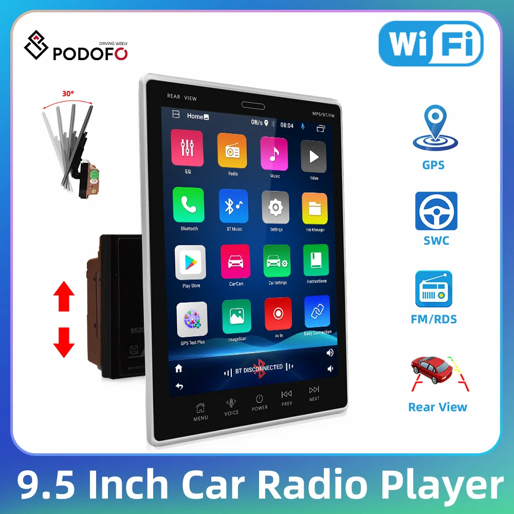 Podofo Android 2 Din Gps Autoradio 9.5 ''Hd 1080P Lettore Mp5 Per Auto Bt Wifi Gps Ricevitore Radio Fm 2 + 32G Navigazione Gps Autoradio
