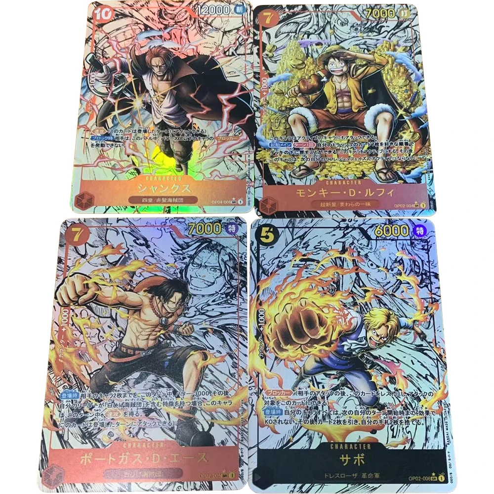 Fai Da Te 4 Pz/Set Opcg One Piece Rufy Ace Sabo Shanks Color Flash Card Gift Toys Gioco Classico Carte Da Collezione Anime