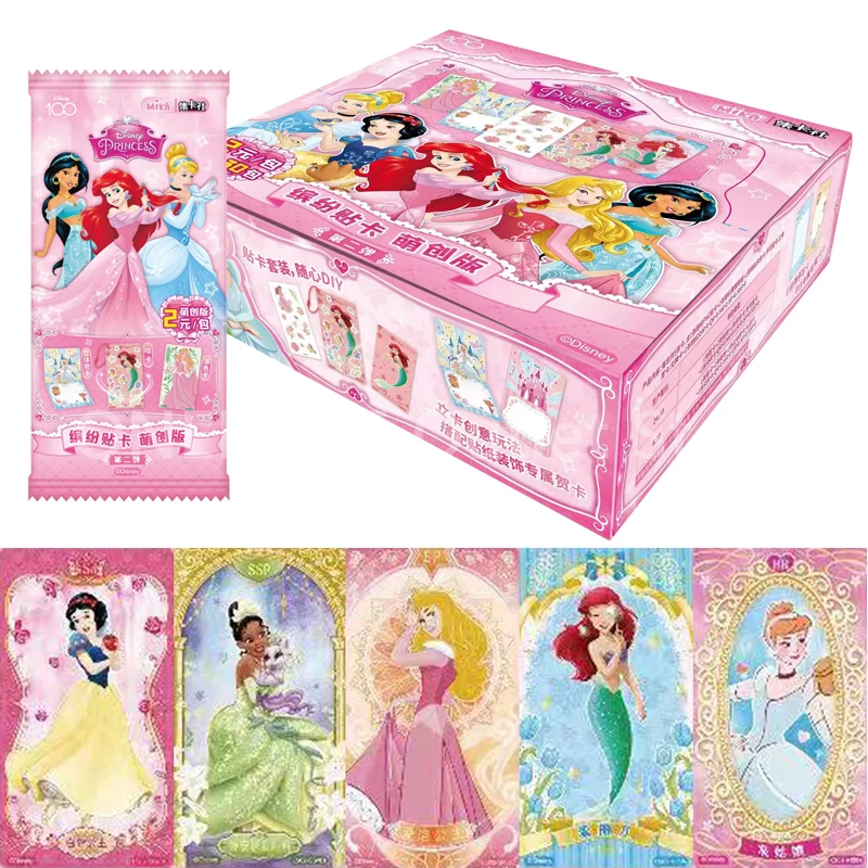 New Disney Princess Collection Cards Disney 100 Anniversary Movie Anime Figures Snow White Beauty Flash Card Kids Table Gift Toy