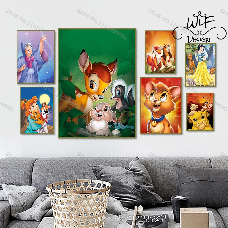 Disney Oliver & Company Animal The Lion King Canvas Painting Disney Princess Gift Print Clear Room Decoration Wall Poster Art