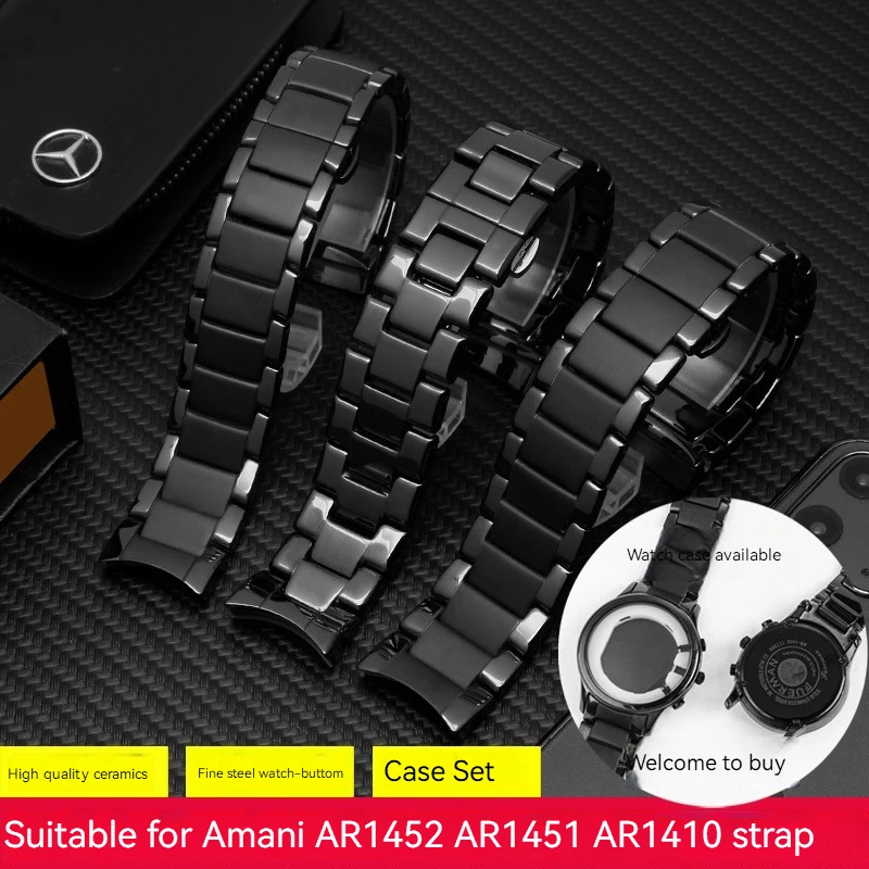 22Mm 24Mm Cassa In Ceramica Nera Cinturino Per Orologio Armani Ar1451 Ar1452 Ar70002 Ar1400 Ar1410 Cinturino Da Uomo Fibbia A Farfalla