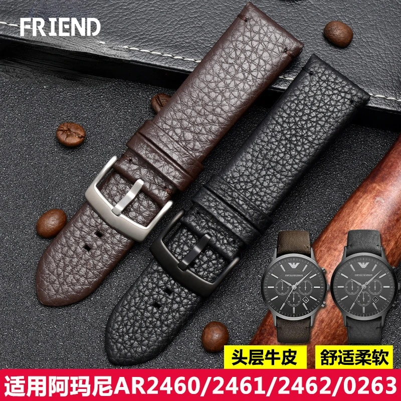Adatto Per Armani Cinturino In Pelle Da Uomo Ar2460/2461/2462/0263 Braccialetto In Pelle Di Vacchetta Marrone Nero 24Mm