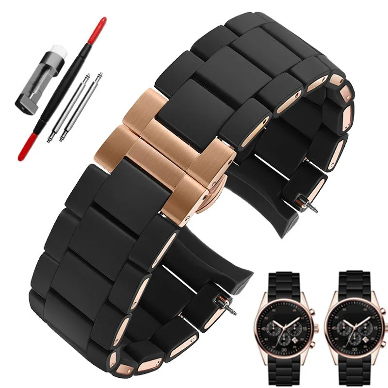 Acciaio In Cinturino In Silicone Per Armani Ar5890 Ar5889 Ar5858 Ar5920 Ar5868 Ar8023 Cinturino Per Orologi Uomo 23Mm Donna 20Mm Cinturini