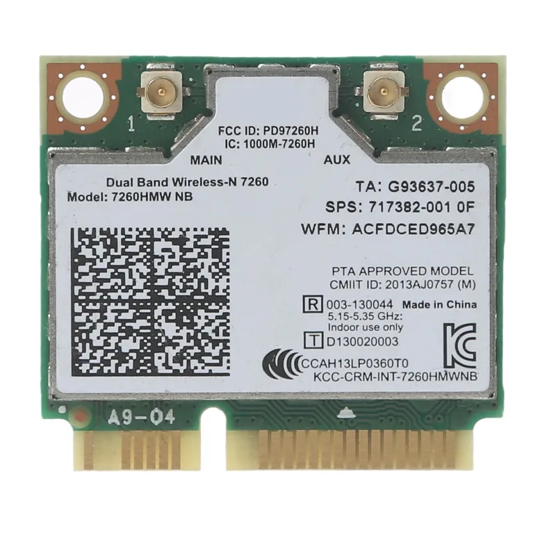 Scheda Wireless Dual Band Per Intel 7260 7260Hmw Ac Mini Pci-E 2.4G/5Ghz Scheda Wifi Wlan 300Mbps Per Laptop Hp 717382-001