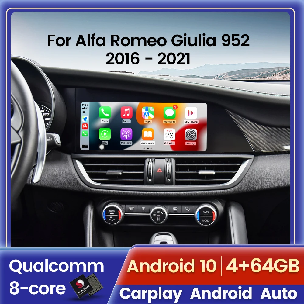 10.25 "Qualcomm Android 10.0 4 + 64G Autoradio Per Alfa Romeo Giulia 952 2016 2017 - 2021 Multimeida Carplay Navigazione Gps Stereo