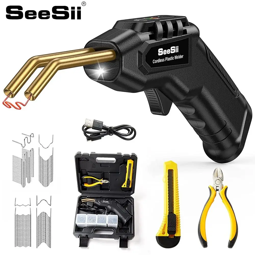 Seesii Cordless Plastic Welder Gun Hot Stapler Saldatrice Saldatore Built-In 4.0Ah Morsetti Dell'Albero Della Batteria Per Paraurti Auto