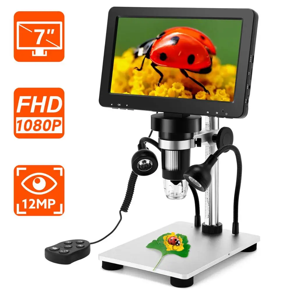 7 Pollici 1080P Lcd Digital Microscope 1200X Ingrandimento Microscopio Portatile Con Video Recorder Per La Moneta All'Aperto Osservazione
