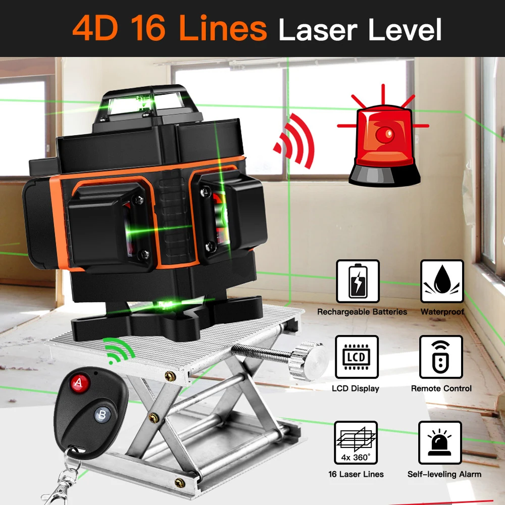 Professionale 16 Linea 4D Laser Level 360 Verticale E Orizzontale Laser Livello Self-Leveling Linea Trasversale 4D Livello Del Laser Con Esterno