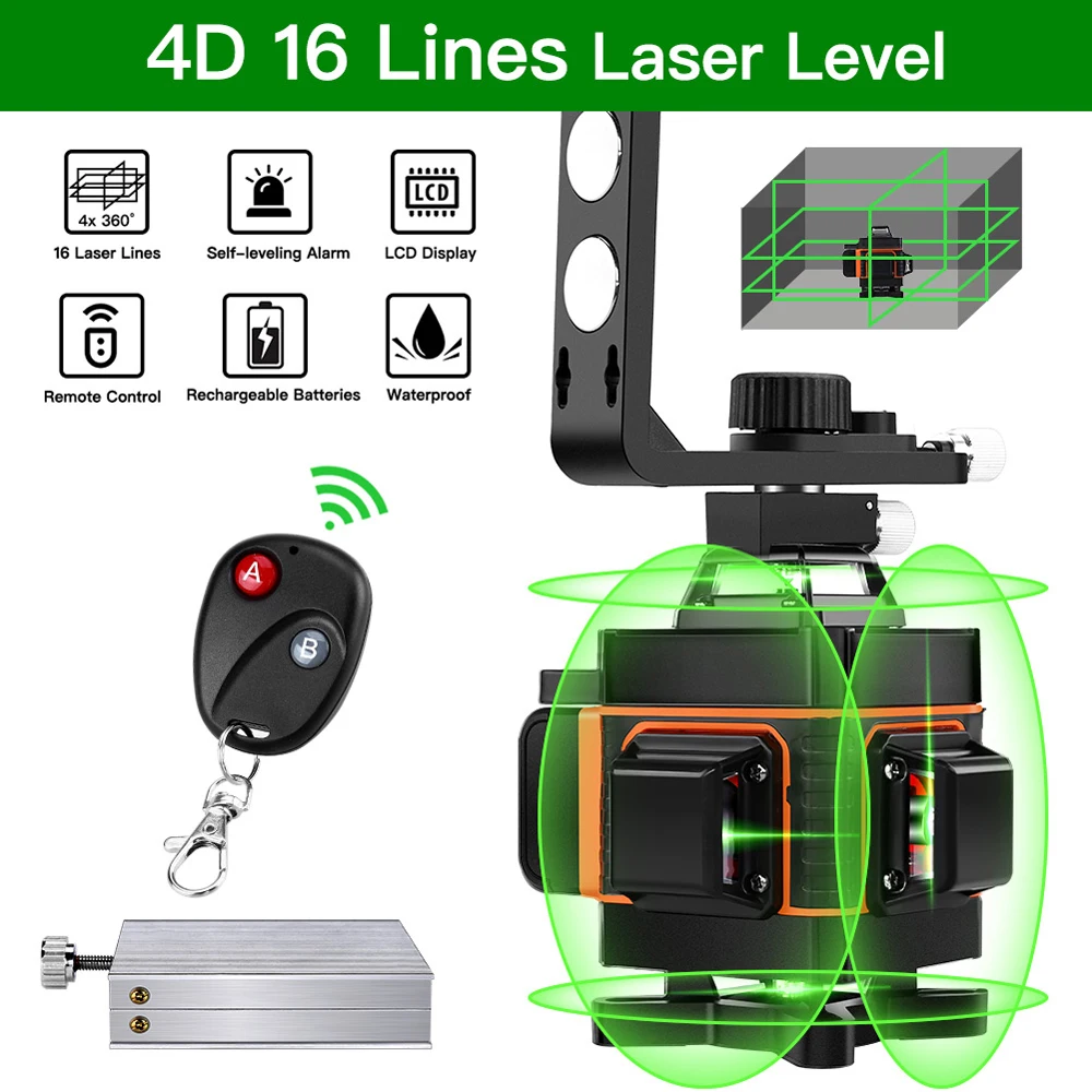 16 Linee 4D Livello Del Laser Livello Self-Leveling 360 Orizzontale E Verticale Croce Super Potente Laser Verde Livello