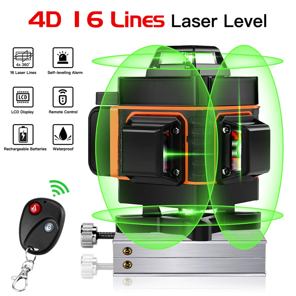 16 Linee 4D Livello Del Laser Livello Self-Leveling 360 Orizzontale E Verticale Croce Super Potente Laser Verde Livello
