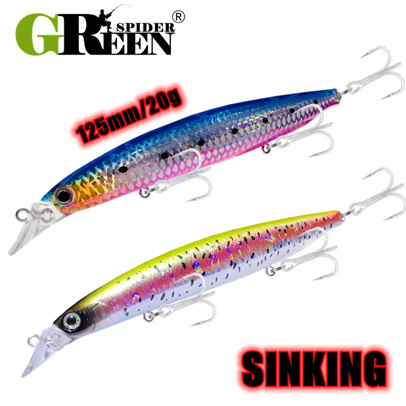 Greenspider 2022New 120Mm 20G Bass Fishing Lure Sinking Minnow Saltwater Black Bass Pike Long Casting Hard Baits Peso Al Tungsteno
