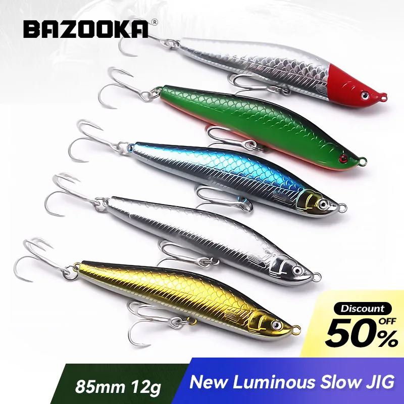 Bazooka Black Slow Sinking Minnow Fishing Lure Popper Hard Bait Carkbait Floating Swimbaits Ice Wobblers Bass Pike Trout Winter