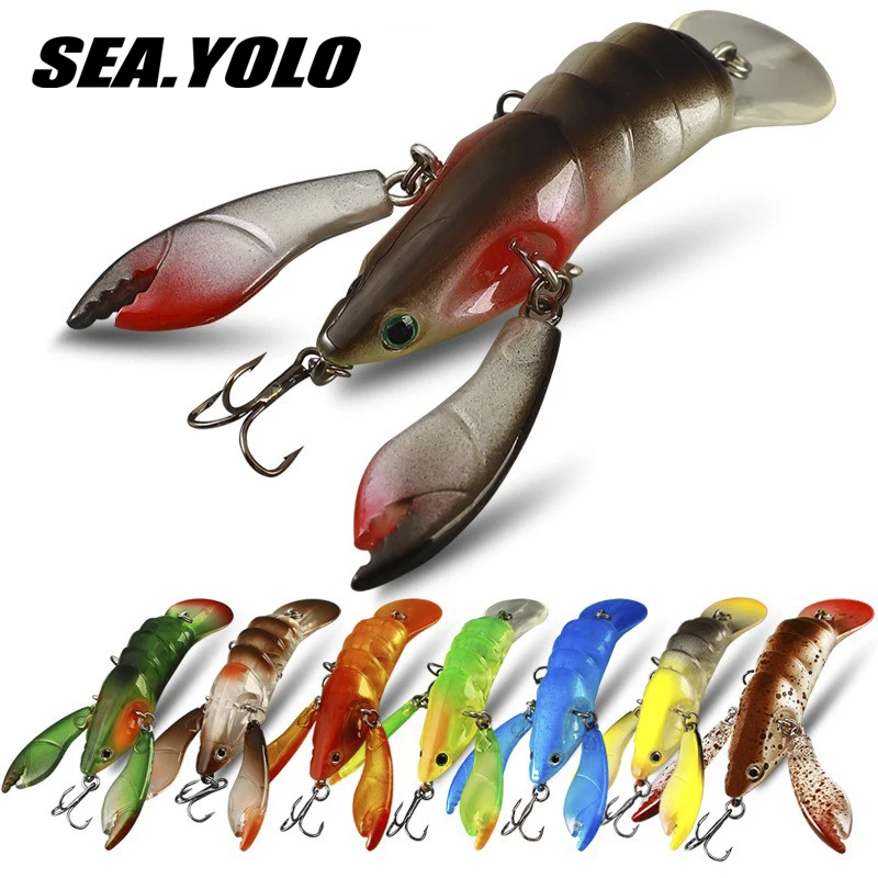 Mare. Yolo Acqua Di Mare Fresca Crayfish Lure Bait Hard Bait 8Cm 9G Abs Doppio Morsetto Treble Hook Simulazione Falsa Bait Black Fish
