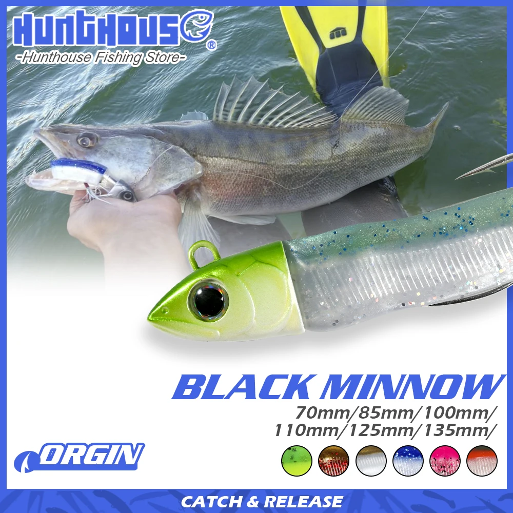 Hunthouse Fishing Minnow Black Black Minnow Jig Head 25/40/60/90/120G Soft Fishing Lure Silicon Bait Minnow Black Leurre Souple