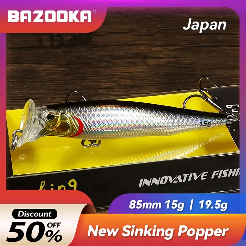 Bazooka 15G Sinking Popper Crankbait Fishing Lure Hard Bait Wobblers Black Minnow Floating Vib Spinning Walker Bass Pike Winter