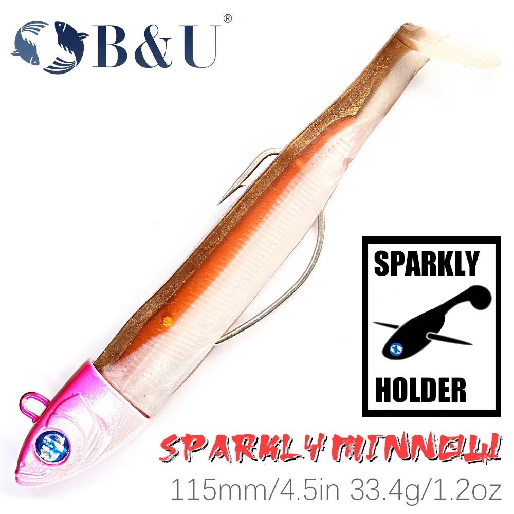 B & U 115Mm/33.4G Pesca Black Minnow Lure Jigging Head Combo Sonaglio Soft Silicone Bait Wobblers Per Bass Pike Leurre