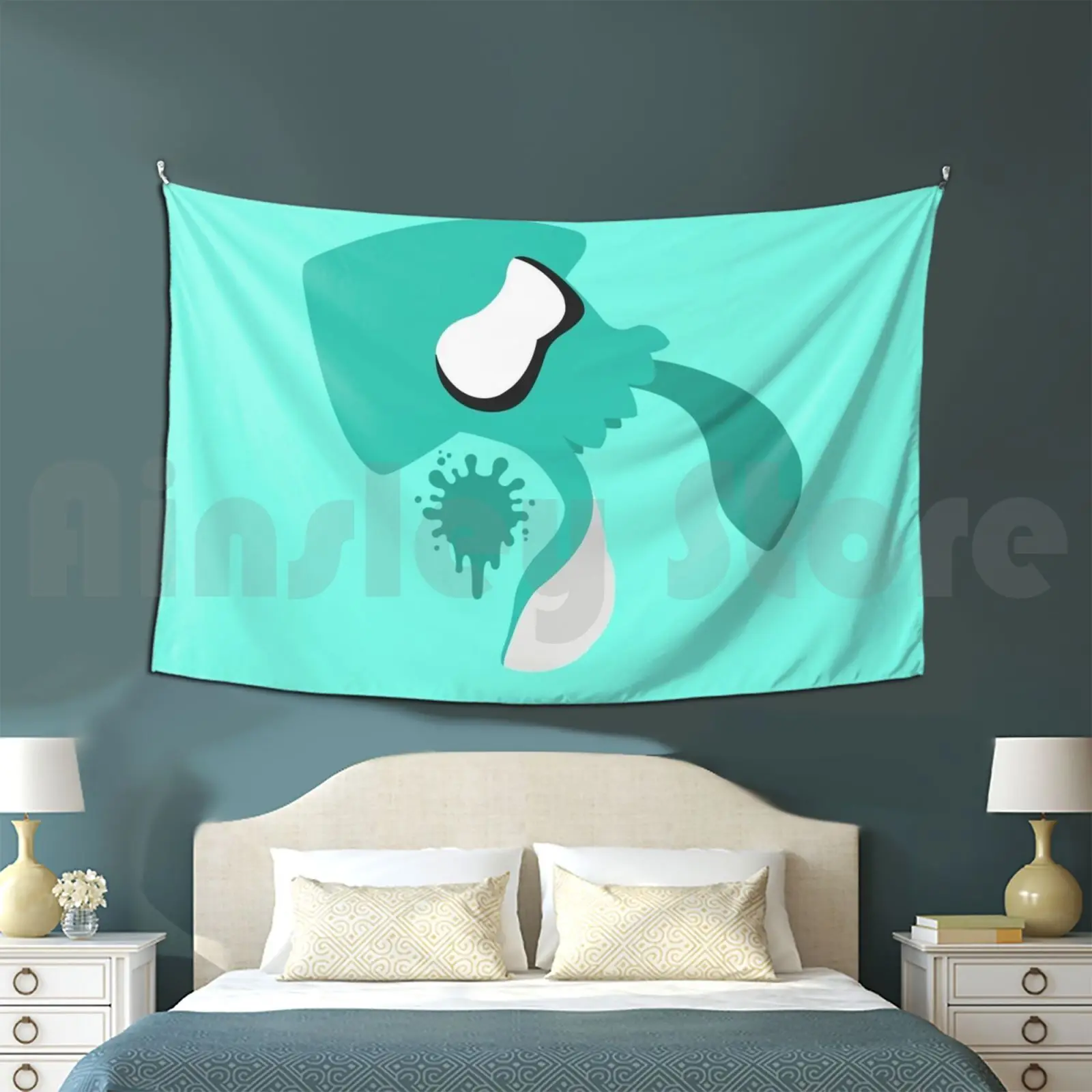 Squid Kid ( Aqua )-Splatoon Tapestry Soggiorno Camera Da Letto 734 Splatoon Inkling Callie Marie Octopus Squid Kid Wiiu