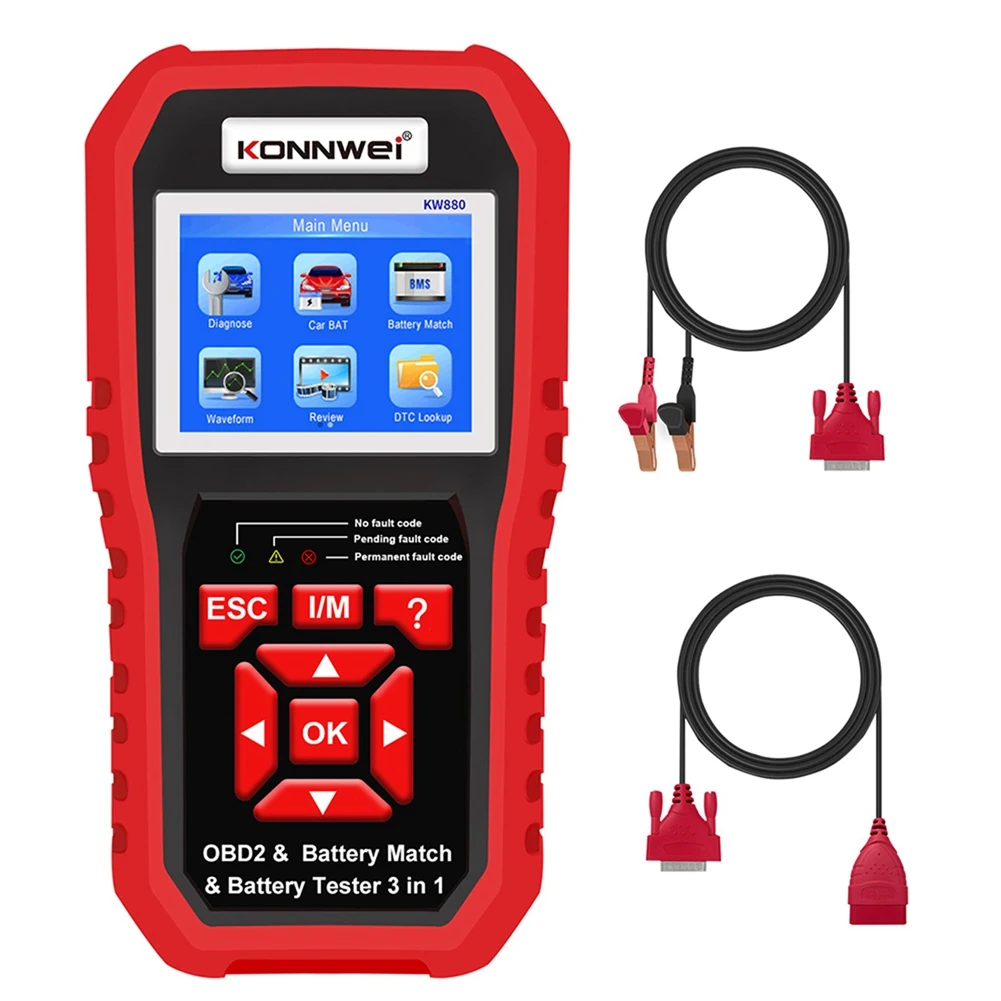 Konnwei Kw880 12V Battery Tester Car Battery Match Car Obdii Diagnostic Scanner 3 In1 Strumenti Di Test Di Ricarica Per Il