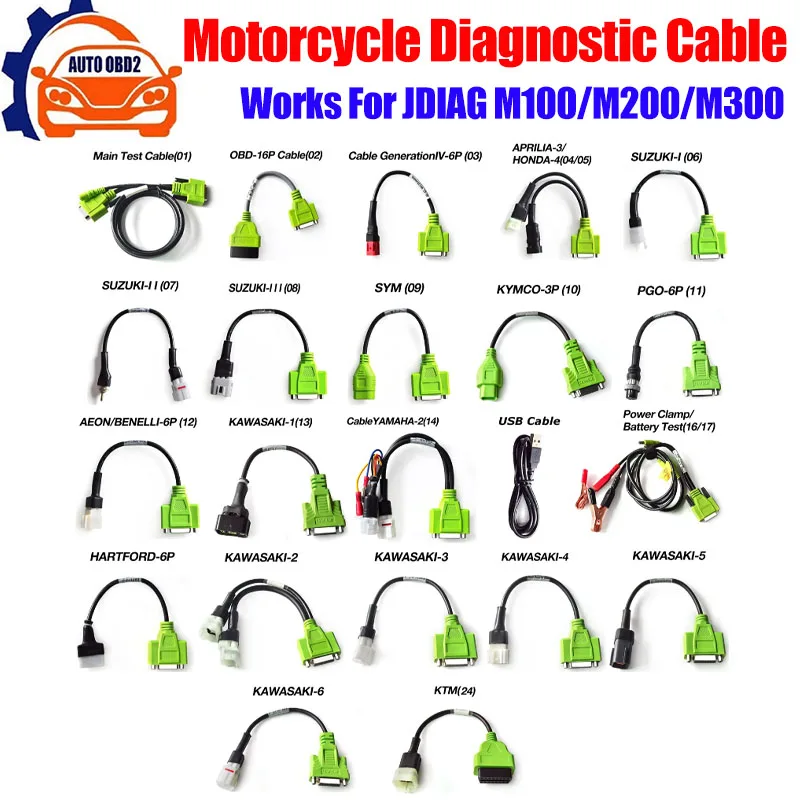 Adattatore Diagnostico Per Moto Cavo Connettore Obd2 Per Bmw 10P Honda 4P Suzuki 4P/6P Cavo Yamaha 3P/4P Ktm 6P Kawasaki 4P/6P/8P