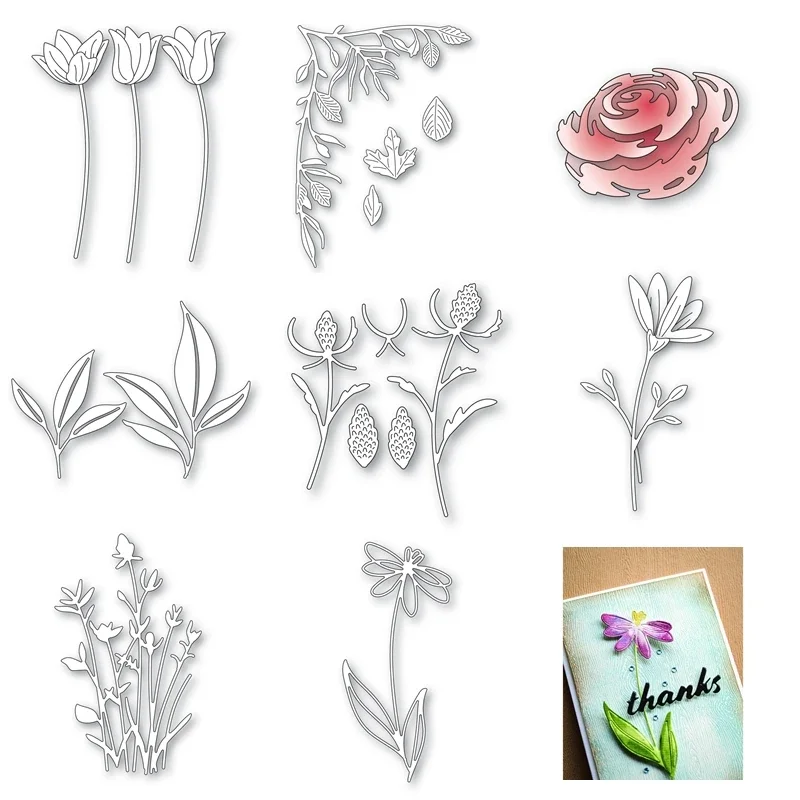 Tulipani A Strati Primaverili Rose Wayfarer Leaves Metal Cutting Dies For New Arrivals 2023 Scrapbooking Frame Card Craft Supplies