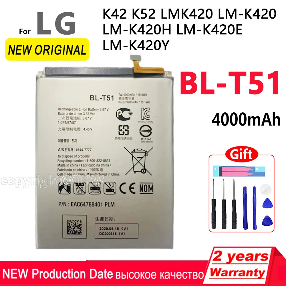 Batteria Di Ricambio Originale Al 100% 4000Mah Bl-T51 Batteria Per Telefono Lg Bl T51 Batterie Di Alta Qualità Con Numero Di Tracciamento