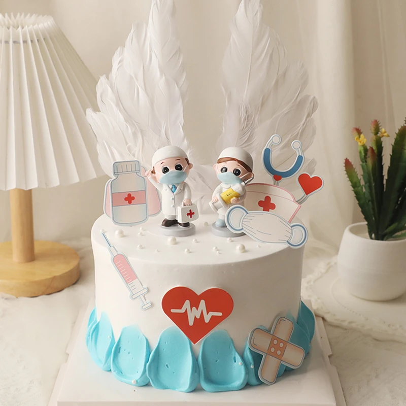 Happy Doctor Nurse Day Theme Cake Topper Flags For Happy Birthday Party Decoration Siringa Pills Hat Heart Medical Graduation