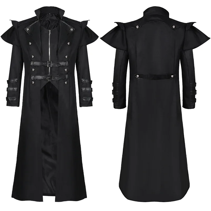Halloween Medievale Vintage Lungo Nero Giacca Uomo Vestiti Gotico Steampunk Costume Punk Trench Oversize Retro Warrior Knight Coat