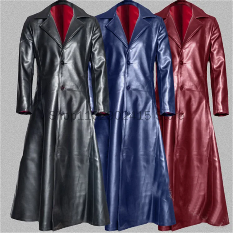 Medievale Steampunk Mens Risvolto Gotico Punk Nero Cappotto Lungo Inverno Ecopelle Giacca Lunga Goth Vampire Knight Cool Cape Coat