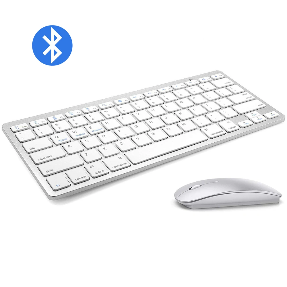 Bluetooth Keyboard Mouse Combo Ultra-Slim Mute Keycap Wireless Bluetooth Mouse Per Mac Ipad Iphone Ios Android Windows